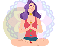women with purple hair meditates on her chakras