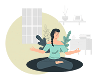 women practices meditation in living room