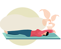 women practices yoga on matt lying on the floorr