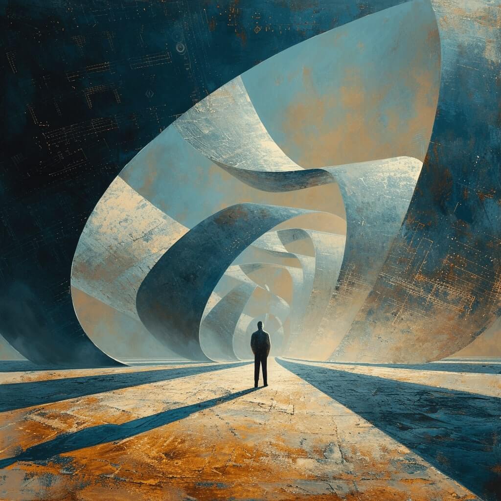 Surreal representation of a solid, geometric path leading to a serene horizon, symbolizing the stability and structure inherent in Life Path Number Calculator